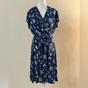 Liz Claiborne Navy Floral Faux Wrap Dress